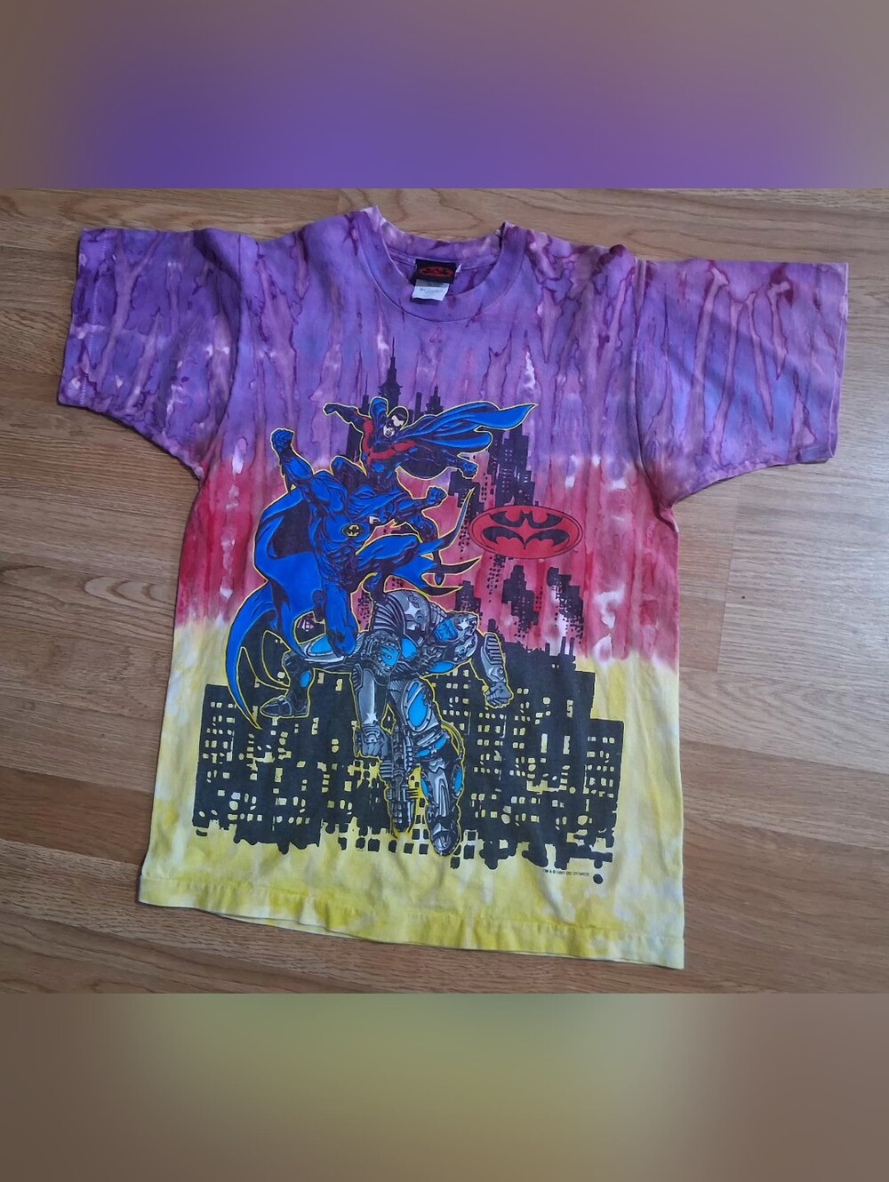 Batman Red & Black Logo Tee on Purple